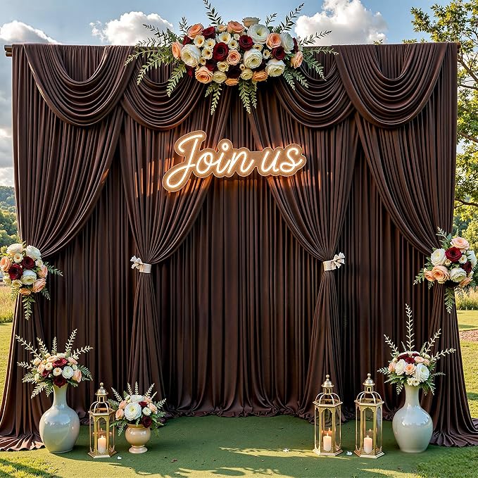 10x10ft Brown Photo Backdrop Curtains for Parties Birthday Wrinkle Free Polyester Photoshoot Curtains Drapes Backdrop for Weddings Anniversary Graduation Stage Photography Background 2 Panels 5x10FT