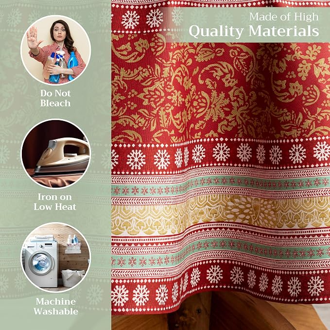 Maison d' Hermine Table Cloth Round Table 100% Cotton 63 Inches Fall Tablecloth Reusable Everyday Use for Thanksgiving Christmas Decorations Dining Farmhouse Party (Sofia)