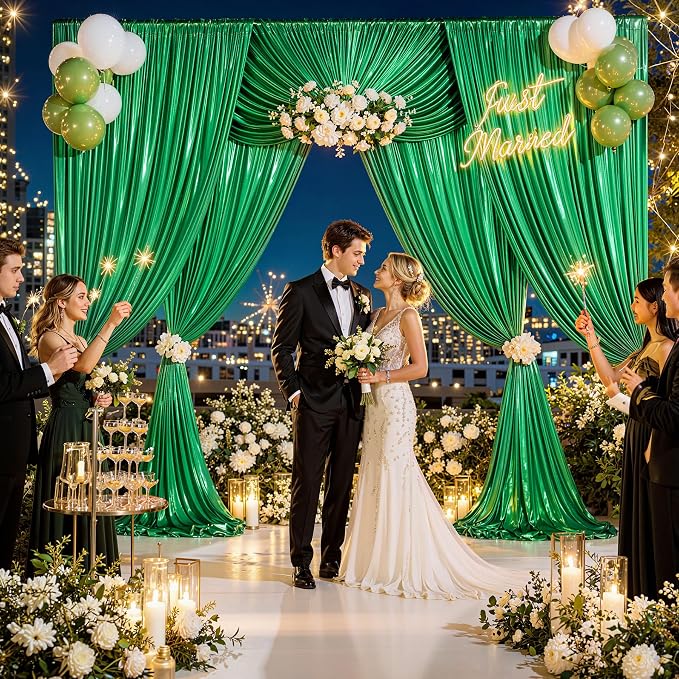 20x10FT Green Sequin Backdrop Curtain for Party - 4 Panels 5x10FT Wrinkle-Free Shimmer Drapes for Birthday, Wedding, Christmas, Decorations & Photography