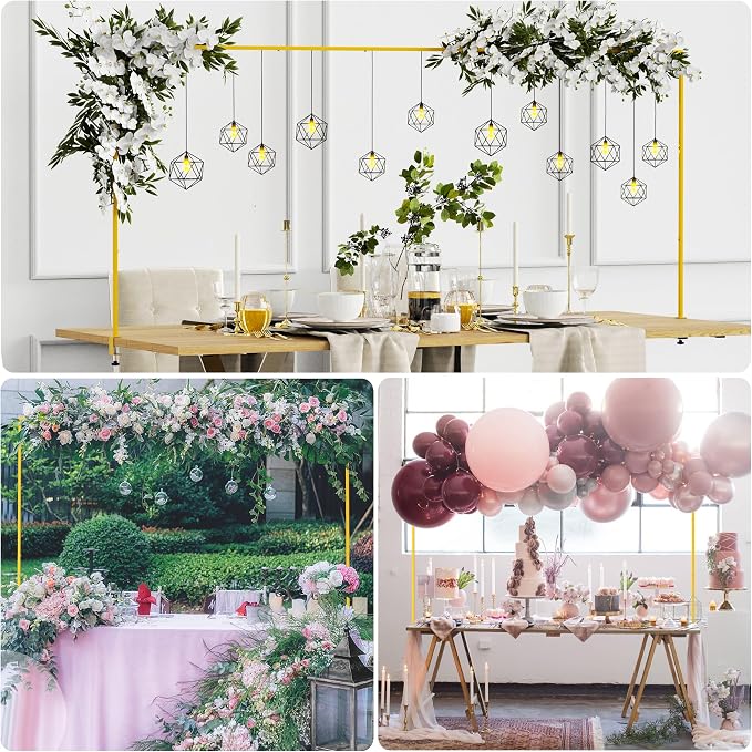 Fomcet Set of 2 Over The Table Rod Stand with Clamps 13"-42'' Tall 29"-98" Length Gold Metal Adjustable Table Arch Stand for Wedding Birthday Party Anniversary Decoration