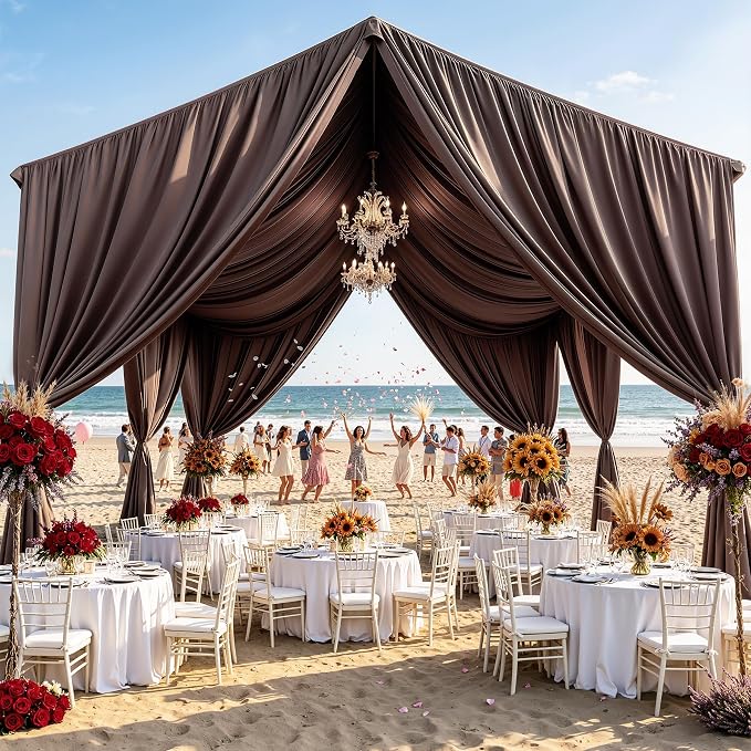 50x20ft Brown Ceiling Drapes, 10 Panels 20ft Height Wrinkle-Free Tent Draping Curtains for Wedding Party Tent Canopy Arch Backdrop Decorations