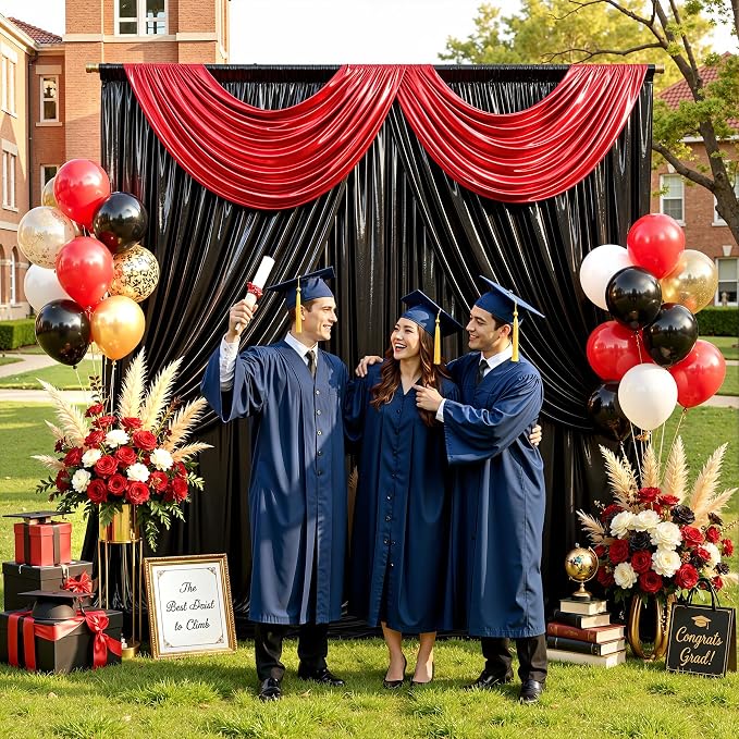 20ftx10ft Black and Red Sequin Backdrop Curtain Panels for Parties, Wrinkle Free Glitter Photo Backdrop Drapes 4 Panels 5x10FT Shimmer Back Drop Cloth for Wedding Birthday Photography Background