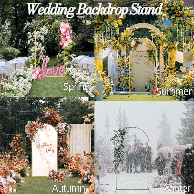 DDMY Arch Backdrop Stand, Gold Metal Balloon Arch Stand 6FT for Wedding Ceremony Birthday Party Baby Shower Graduation Ceremony Photo Backdrop Other Occasions Decoration