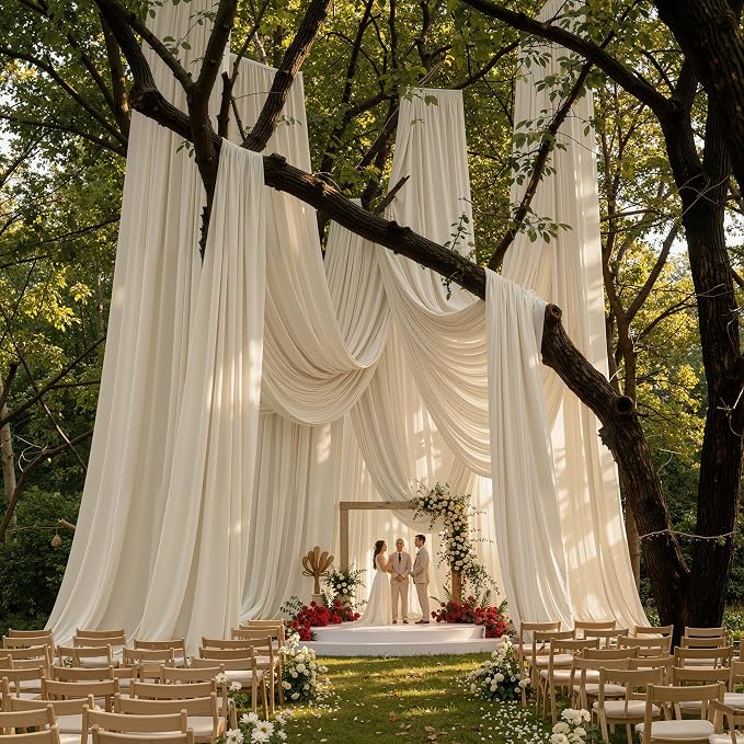 50ftx40ft Beige Ceiling Curtain for Wedding Parties – 10 Panels Wrinkle-Free 40 FT Long Tent Draping Curtains for Wedding, Birthday & Theme Parties, 40ft Height with Rod Pocket