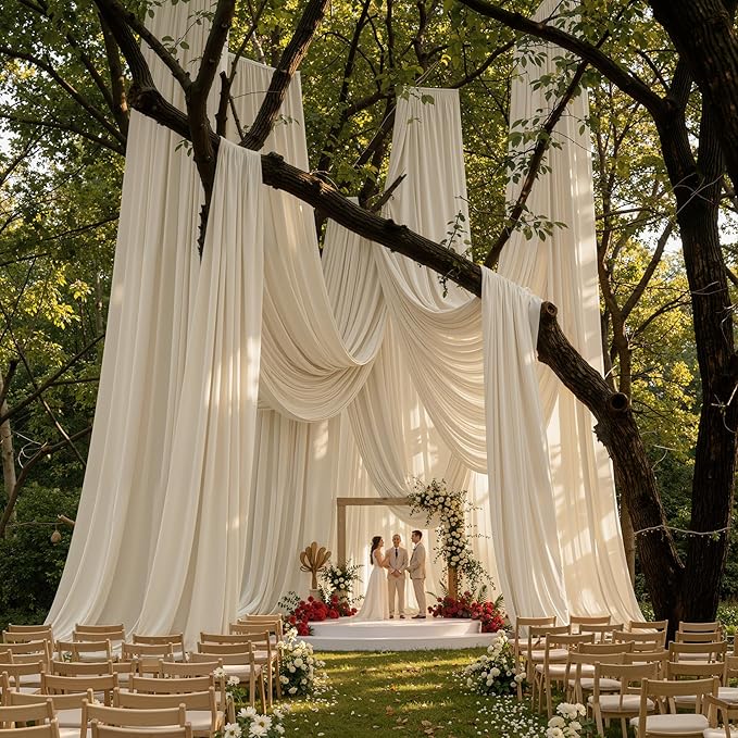 20ftx40ft Beige Ceiling Curtain for Wedding Parties – 4 Panels Wrinkle-Free 40 FT Long Tent Draping Curtains for Wedding, Birthday & Theme Parties, 40ft Height with Rod Pocket