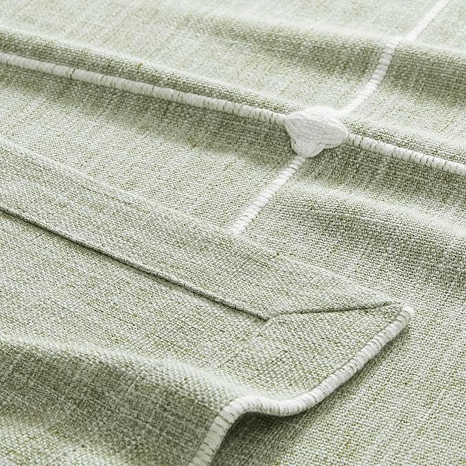 ZeeMart Grid Embroidered Hemmed Tablecloths, Green 60x60 Inch, Farmhouse Style Heavy Weight Cotton Linen Sage Green Tablecloths, Boho Plaid Water Resistant Square Table Cloth