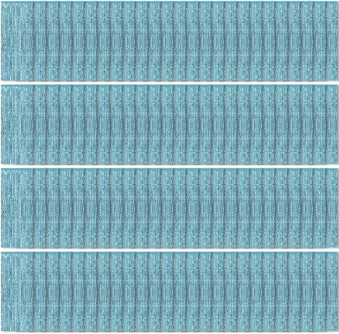 100 Pack Blue Foil Fringe Backdrop Curtains 3.2ft x 8.2ft Tinsel Foil Fringe Curtains for Birthday Party Decorations Photo Booth Backdrop for Halloween Christmas New Year Holiday Decorations