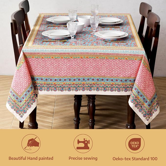 Maison d' Hermine Premium Table Cloth Rectangle Table 100% Combed Cotton 120 x 70 Inches Tablecloth Reusable Decorative for Dining Room, Farmhouse, Home, Party, Festive & Wedding - Lauris