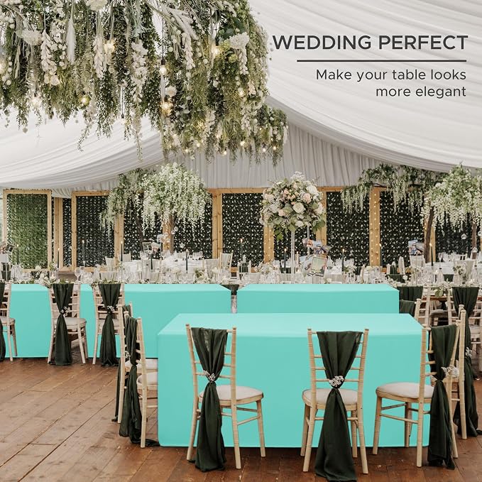 HolidayIdeas 4-Pack 4ft Open Back Fitted Tablecloths for Craft Shows Aqua | 3-Sided coverage wrinkle resistant tablecloths for vendor booths,banquet events,outdoor pop-up shop