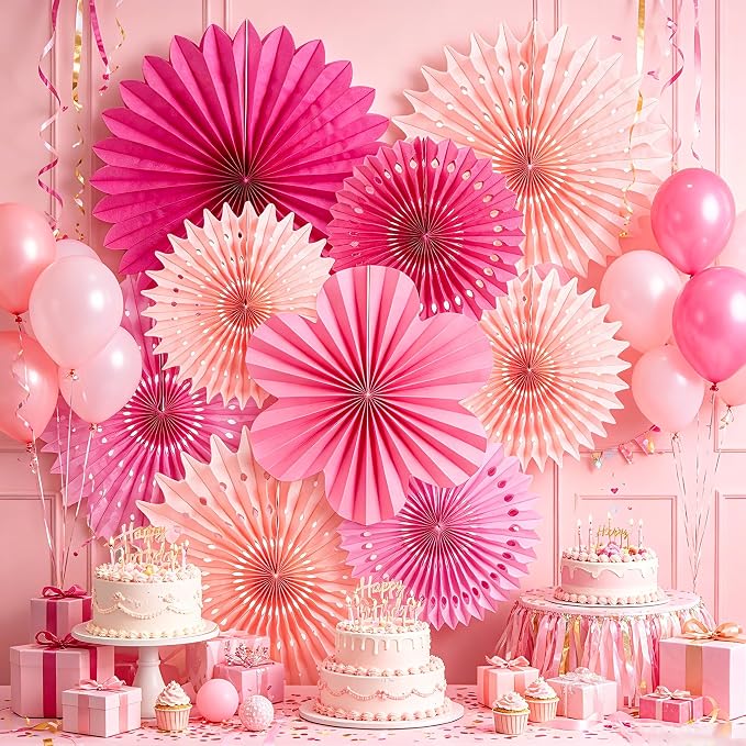 PAPER JAZZ Paper Flowers Hot Pink Paper Flowers Decorations for Wall Hanging Paper Fans for Valentine Floral Backdrop Decor Bridal Shower Birthday Party Galentine's Day