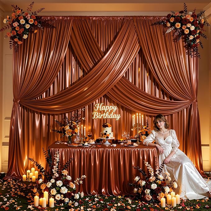 20x10ft Terracotta Glitter Backdrop Curtain for Parties, Wrinkle Free Satin Photo Backdrop Drapes 4 Panels 5x10FT Shimmer Back Drop Cloth for Wedding Birthday Baby Shower Photography Background Decor