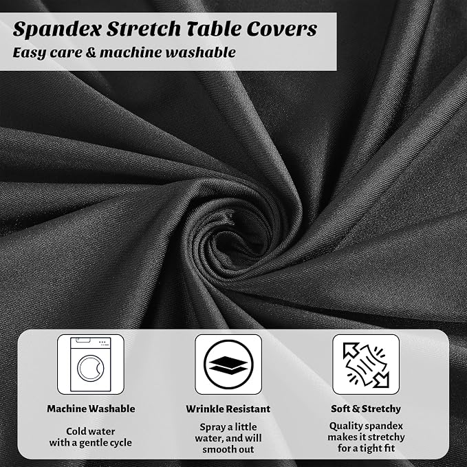 Kochorie 8 Pieces Cocktail Table Skirt Round Cocktail Table Covers 32 x 43 Inch Spandex Stretch High Top Table Cloth for Wedding Table Bar Banquet Party Supplies (Black)