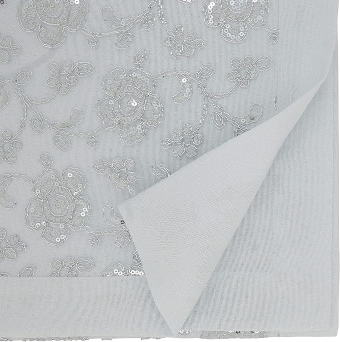 SARO LIFESTYLE Floral Embroidered Tablecloth, White, 65"x104"