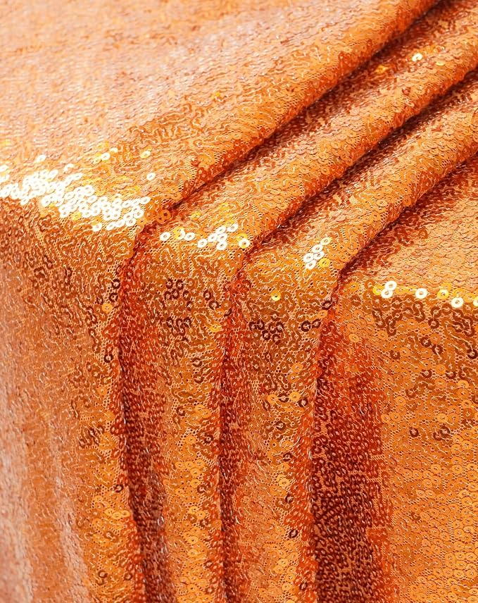 Eternal Beauty Orange Tablecloth, 60x120 Inch Sequin Rectangle Table Cover for Cake Dessert Exhibition Party Birthday Events