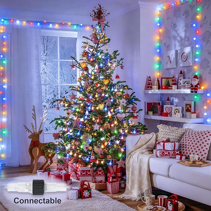 JMEXSUSS 100 LED Color Changing String Lights, 33ft Globe Red White and Blue Lights with Remote & APP, Clear Wire Smart Fairy String Light Indoor Plug in for 4th of July Independence Day Halloween