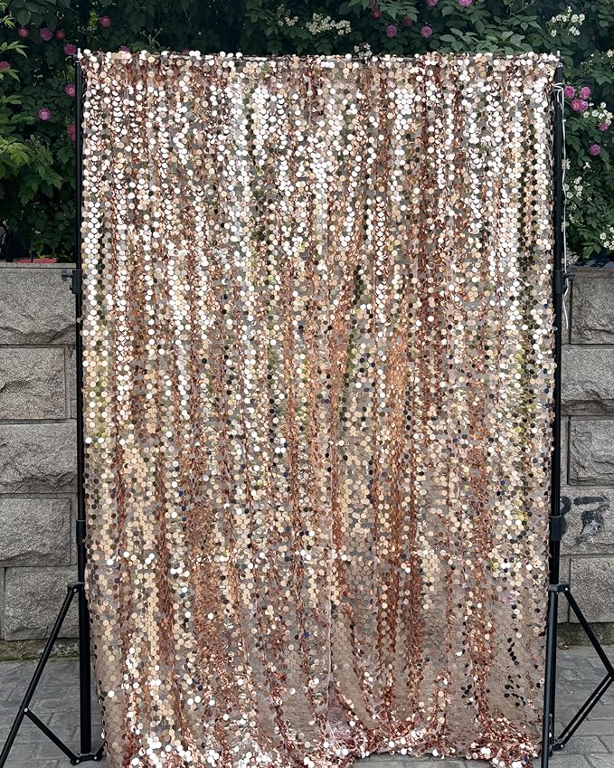 Rose Gold Sequin Backdrop, 4x10 Feet, 2 Panel Shimmer Glitter Photobooth Props for Decor, Parties, Home, Wedding, Birthday