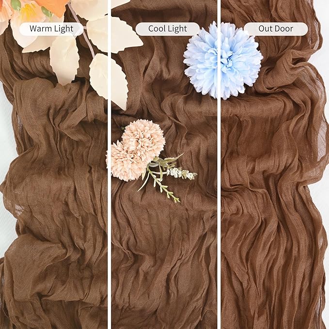 15 Pack Brown Table Runner 17 x 108inch Cheesecloth Table Runner Boho Gauze Table Runners Rustic Sheer Fabric Cheese Cloth Table Runners for Wedding Party Bridal Shower Farmhouse Thanksgiving Decor