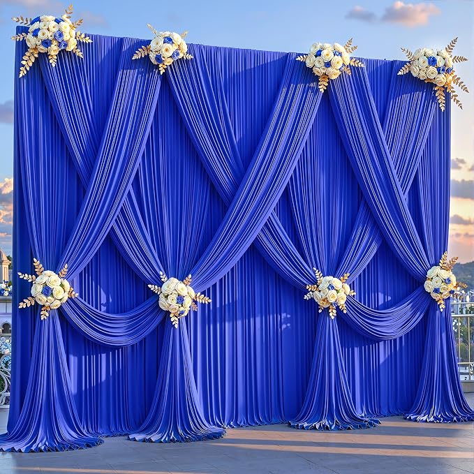10ftx12ft Wrinkle Free Royal Blue Backdrop Curtain, 2 Panels 12FT Long Wedding Photo Backdrop Drapes, Silky Polyester Back Drop Cloth for Birthday Photography Background Party Backdrop Draping