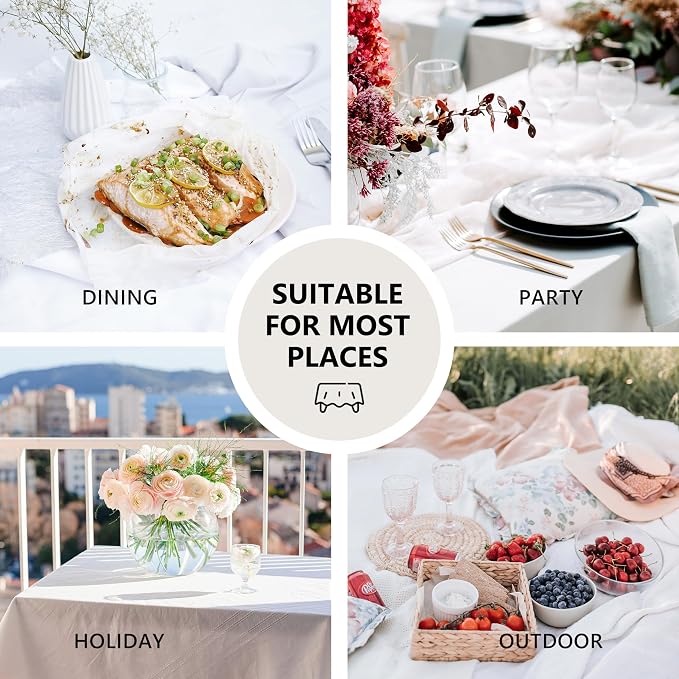 Linen World Ruffle Linen Tablecloth,100% French Linen Natural Tablecloth 90" x 60" Inch,Washable Rectangular Tablecloth for Dining,Outdoor,Weddings and Restaurants,Decorative Thanksgiving Christmas
