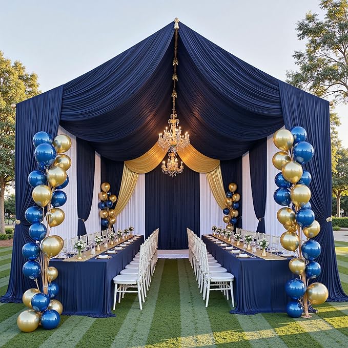 10ftx40ft Navy Blue Ceiling Curtain for Wedding Parties – 2 Panels Wrinkle-Free 40 FT Long Tent Draping Curtains for Wedding, Birthday & Theme Parties, 40ft Height with Rod Pocket
