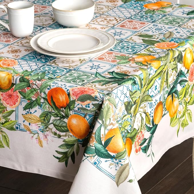 Maison d' Hermine Table Cloth Square Table 100% Cotton 54 x 54 Inches Tablecloth Reusable Decorative for Dining Kitchen Room Farmhouse Party Home Hotel Restaurant Spring Summer - Agrume