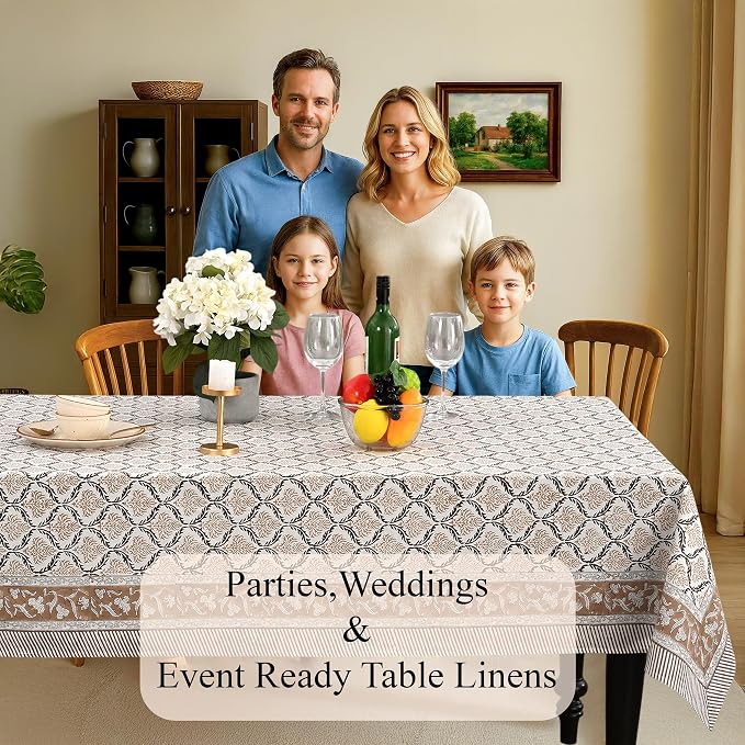 CPC Sandstone Regal Tablecloth 100% Cotton 72x140 Inch Indian Block Print Rectangle Table Cover, Table Cloth for Gifting in Weddings, Halloween, Fall, Christmas, Thanksgiving