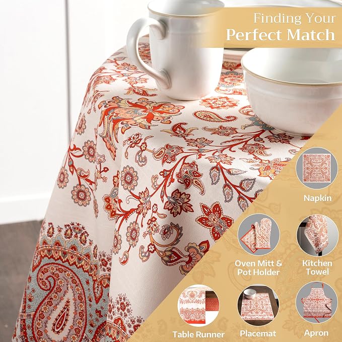 Maison d' Hermine Table Cloth Round Table 100% Cotton 63 Inches Fall Tablecloth Reusable Everyday Use for Thanksgiving Christmas Decorations Dining Farmhouse Party (Cachemire)
