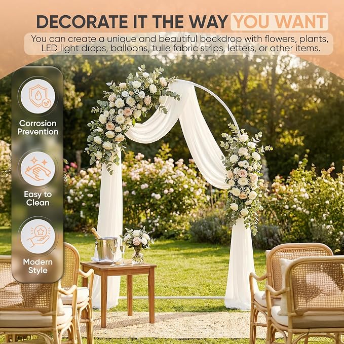 Zenturo 7.2FT Metal Arch Backdrop Stand, Stable Arch Frame, Wide Base for Birthday Baby Shower Wedding Party Ceremony Floral Balloon Decoration (White)