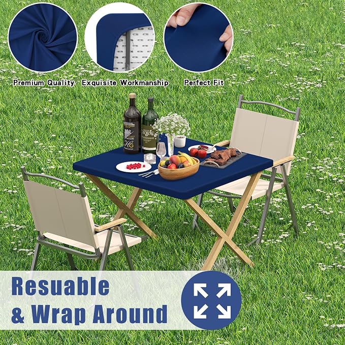 Moosfor Spandex Square Table Cloth 6 Pack, Elastic Fitted Tablecloths for Picnic, Stretch Washable Patio Table Cover for Outdoor, Camping, Banquet and Parties (Navy, 34"x34")