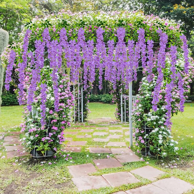 U'Artlines 12 Pack(Total 86.4 Feet) Artificial Fake Wisteria Vine Rattan Hanging Garland Silk Flowers String Home Party Wedding Decor (12, Purple)