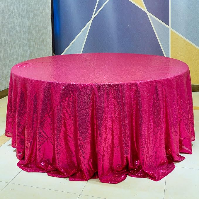 Sequin Tablecloth 108" Round Hot Pink Table Cloth Glitter Tablecloth Sparkly Drape Table Covers for Wedding Birthday Ceremony Party Baby Bridal Shower Decorations