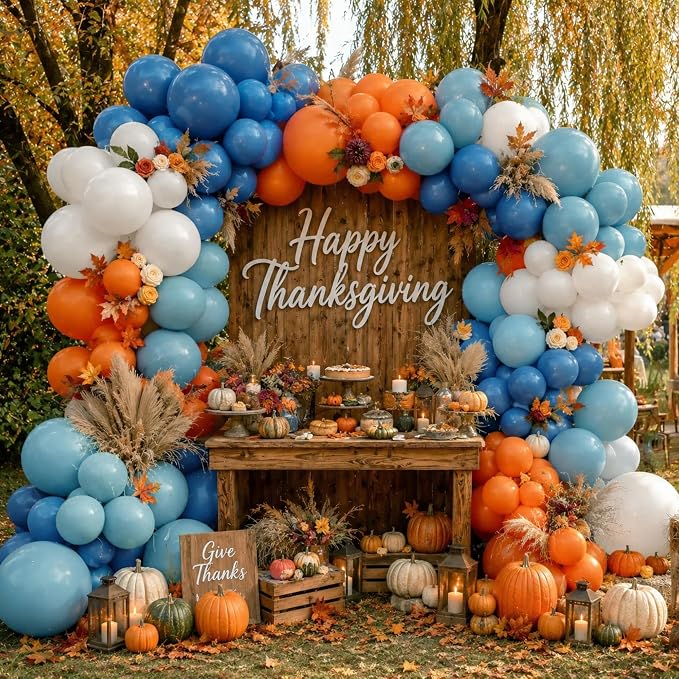 Dusty Blue Orange Fall Balloon Arch Garland Kit 91Pcs Double Stuffed | Pastel blue, Burnt orange, White balloons, Thanksgiving, Autumn, Pumpkin, Baby Shower, Birthday, Wedding for Party Decor