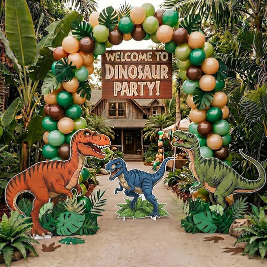 Chunful 3 Pcs Large Dinosaur Themed Decoration T-rex Stegosaurus Velociraptor Cardboard Cutout Standup Dinosaur Birthday Party Photo Backdrop for Jurassic Theme Jungle Safari Party Supply (Modern)