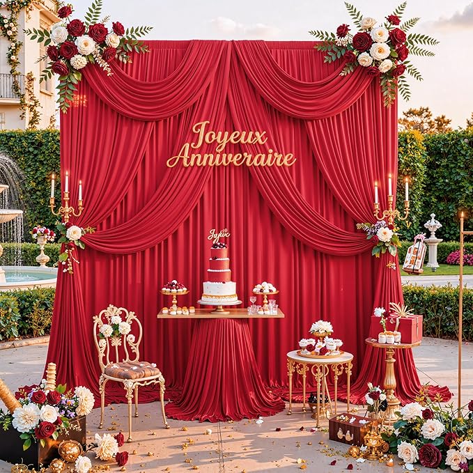 50ft x 10ft Wrinkle Free Red Backdrop Curtains for Parties, Polyester Photo Backdrop Drapes 10 Panels 5x10ft for Weddings Birthday Party Christmas Photography Background