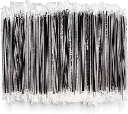 DuraHome Plastic Stirrer Straws Individually Wrapped 1000 Pack, Black 5.75-Inch Sip Drinking Stir Sticks for Cocktails and Coffee, BPA-Free Disposable Restaurant Style, Bulk Set