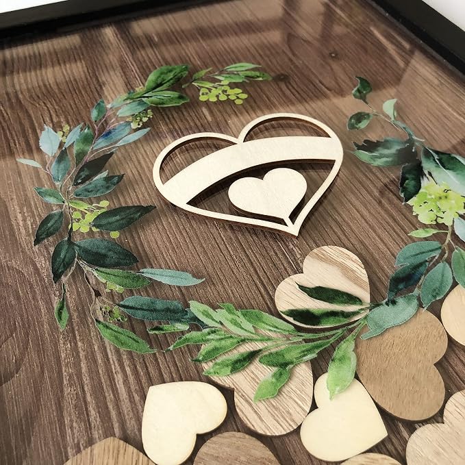Y&K Homish Wedding Guest Book Alternative, Rustic Wedding Decorations for Reception, Favors for Guests 80 Hearts Green Wreath (Black)