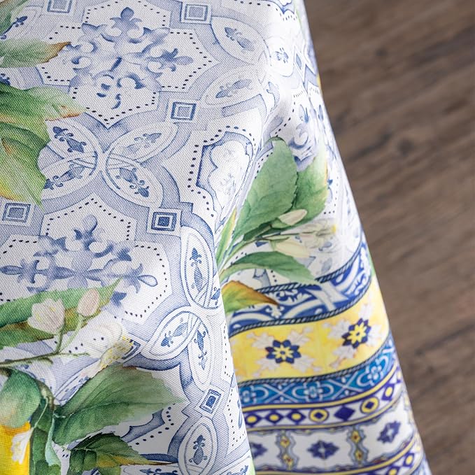 Maison d' Hermine Table Cloth Round Table 100% Cotton 63 Round Inches Tablecloth Reusable Decorative for Dining Kitchen Room Farmhouse Party Home Hotel Restaurant Spring Summer - Citrus