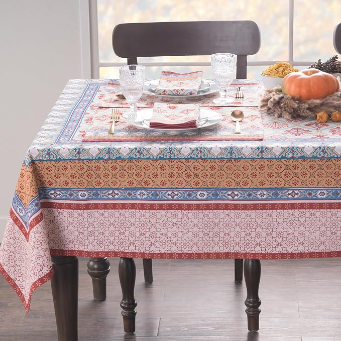 Maison d' Hermine Table Cloth Rectangle Table 100% Cotton 60 x 90 Inches Fall Tablecloth Reusable Everyday Use for Thanksgiving Christmas Decorations Dining Farmhouse Party (Romane)