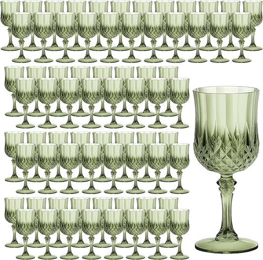 7OZ Plastic Wine Glasses, Reusable Vintage Goblets Unbreakable Drinking Glasses Crystal Water Cups Champagne for Wedding, Parties (100, Light Green)