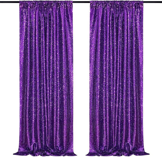 B-COOL Purple Sequin Backdrop Curtains 2 Packs 2ftx8ft Sparkle Backdrop Fabric Glitter Backdrop for Party Ceremony Wedding Birthday Decoration