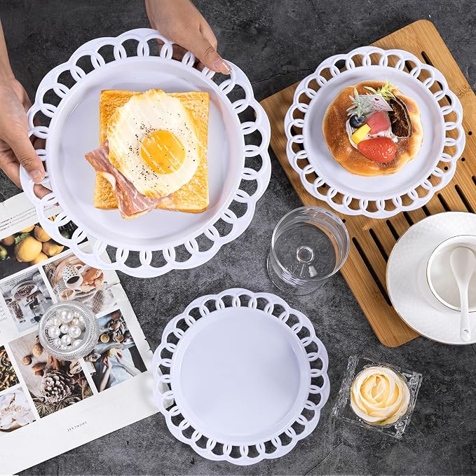 COLOSUS 60pcs White Plastic Plates Set,Fany White Baroque Plates for 30 guest.Elegant Lace Rim Design Disposable Plate include 30 Dinner plates and 30 Dessert plates for Party,Halloween,New Year