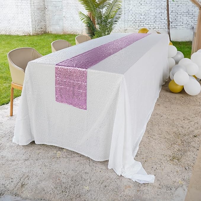 White Sequin Tablecloth, 90"x132" Rectangular Tablecloth, Glitter Tablecloth for Wedding Baby Shower Birthday Party Dinners