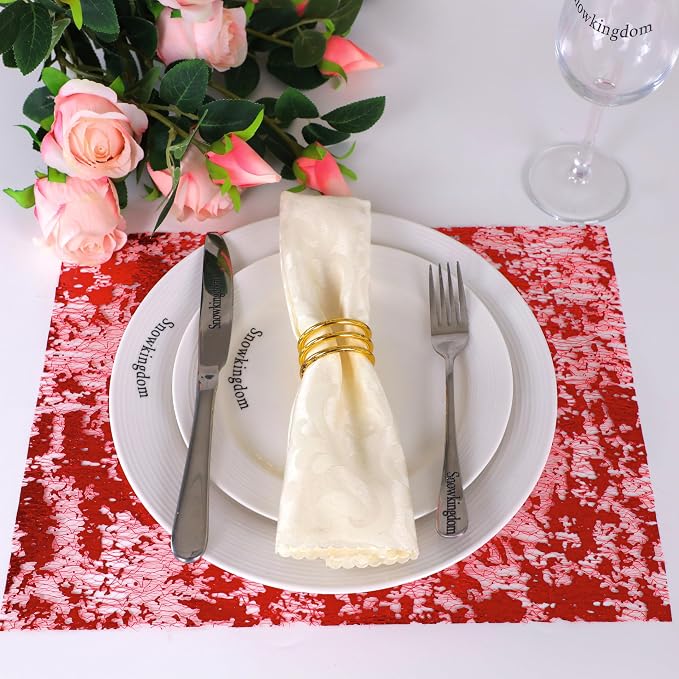 Snowkingdom Red Sparkly Table Runner Glitter Sequin Glitter Metallic Foil Mesh Lace 11 Inch x 49 Feet Long Roll Centerpieces Decorations for Wedding Anniversary Mother's Day Valentine Party Birthday