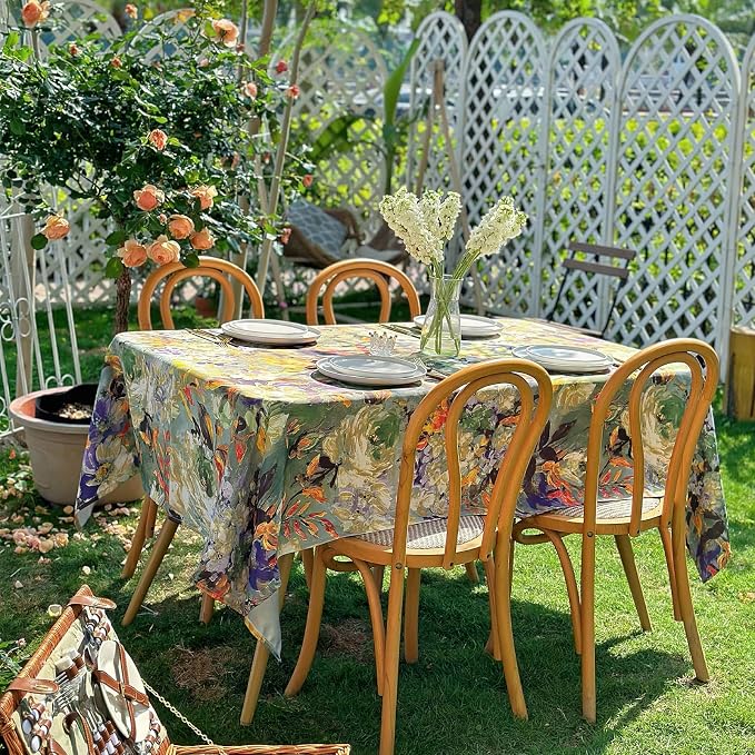 Spring Summer Square Tablecloth, Activated Print Floral Waterproof Table Cloth, Dining Table Cover for Dining, Picnic, Outdoor, Wedding - 60''x60'' - Green