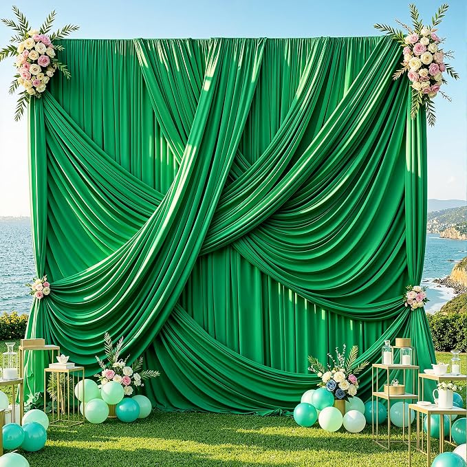 20ft×12ft Green Backdrop Curtains for Wedding Parties, 4 Panels Wrinkle Free Polyester Photo Backdrop Drapes Back Drop Cloth for Birthday Photography Background