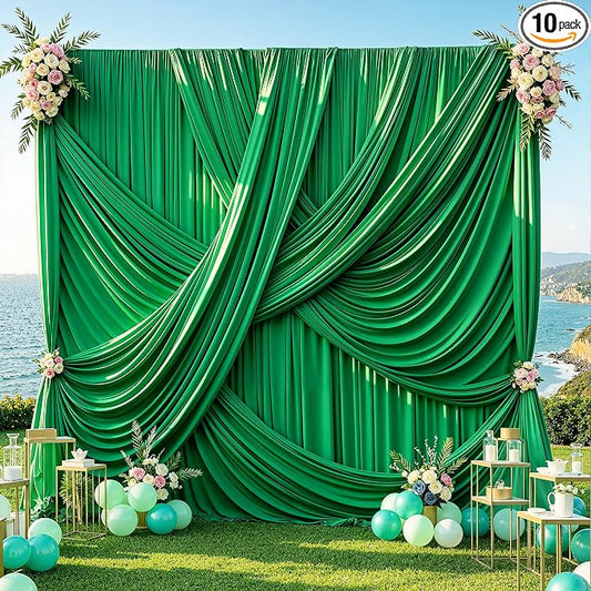 50ft×12ft Green Backdrop Curtains for Wedding Parties, 10 Panels Wrinkle Free Polyester Photo Backdrop Drapes Back Drop Cloth for Birthday Photography Background