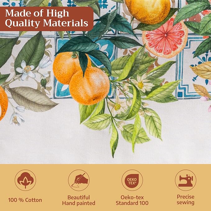 Maison d' Hermine Table Cloth Rectangle Table 100% Cotton 60 x 108 Inches Tablecloth Reusable Decorative for Dining Kitchen Room Farmhouse Party Home Hotel Restaurant Spring Summer - Agrume