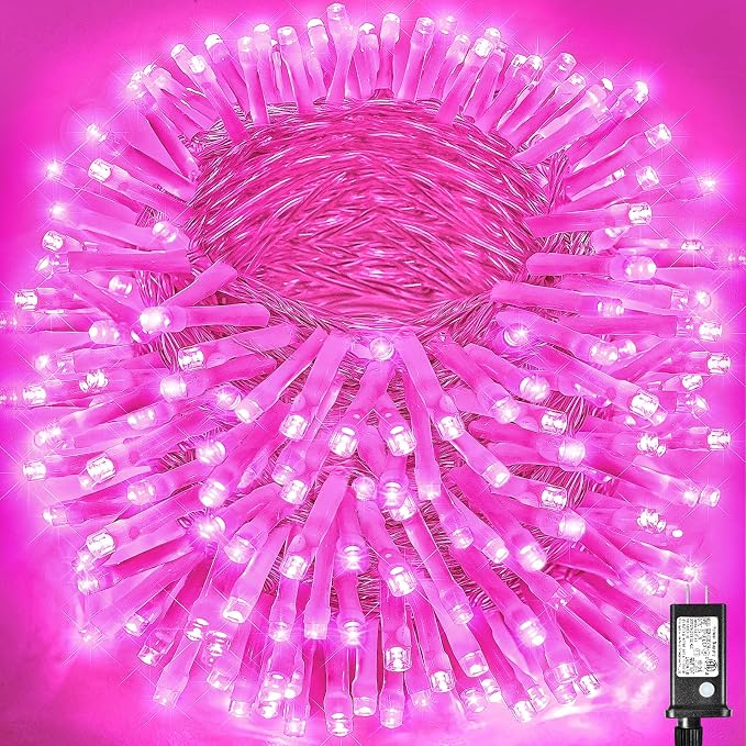 500 LED Pink String Lights Indoor Valentines Day Decorations, 165 FT Valentines Day Lights Waterproof with 8 Modes, Clear Wire Pink Fairy Lights Plug in for Valentine Day Wedding Party Bedroom Decor