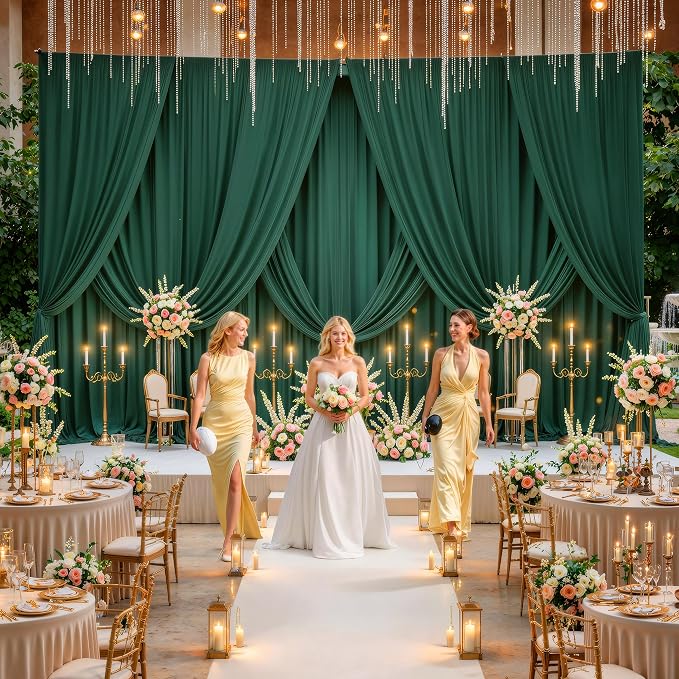 20ft x 14ft Hunter Green Backdrop Curtains for Wedding Parties, 4 Panels Wrinkle Free Polyester Fabric Drapes for Reception, Photography Background, Baby Shower & Stage Decor (5ft x 14ft Each)