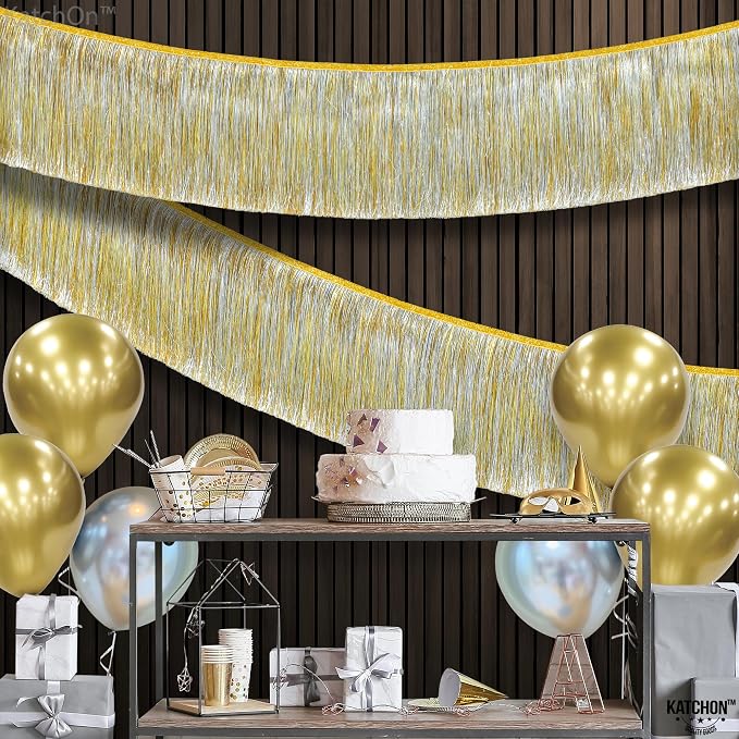 KatchOn, Silver and Gold Fringe Banner Garland - 6.5 Feet, Pack of 2 | Gold Fringe Garland for Golden Birthday Decorations Golden, Silver Streamers for Prom Graduation Decorations 2026